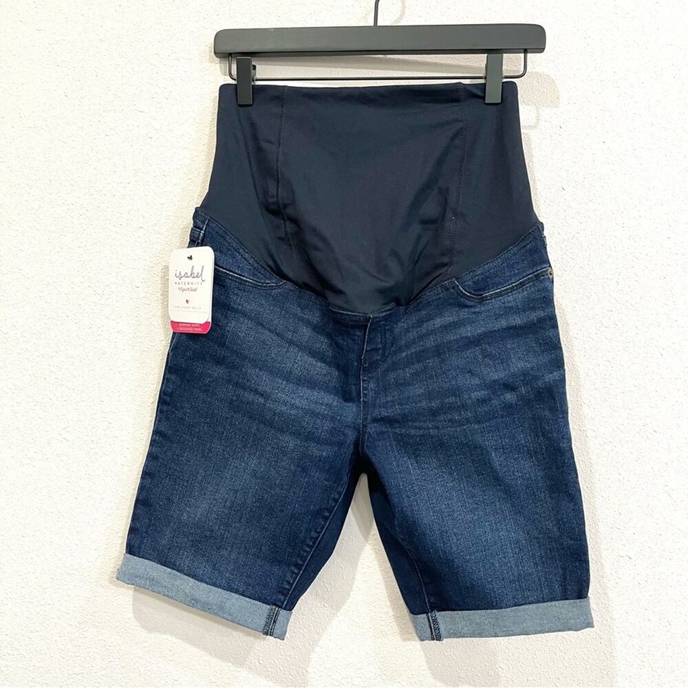 Isabel Maternity Power Stretch Denim Bermuda Shorts Crossover Panel in Back - 4